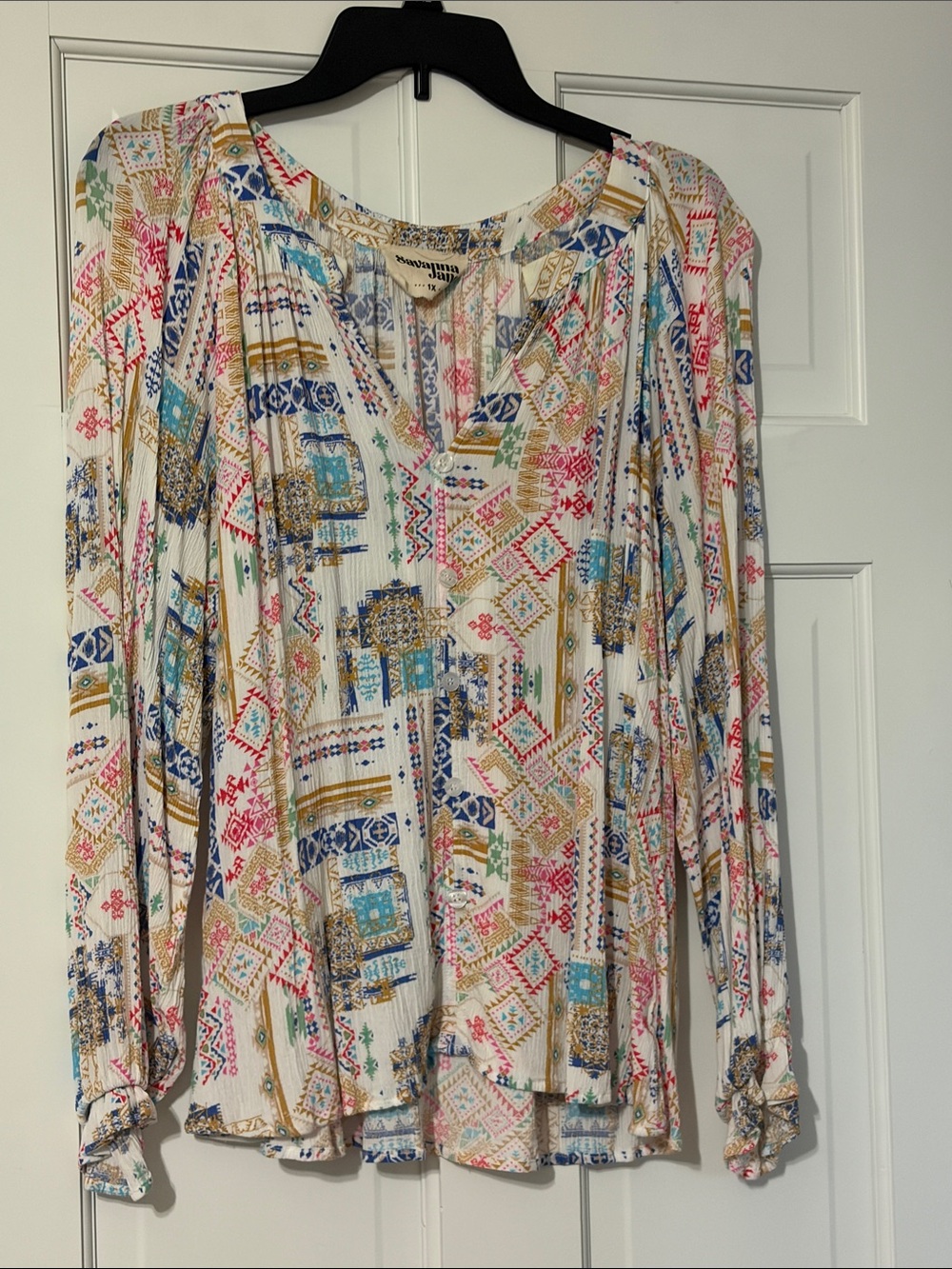 Savannah Jane Multicolor Printed Boho Long-Sleeve Top